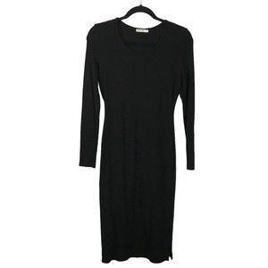 Marine Layer Womens Black Lexi Rib Long Sleeve Midi Dress Size Medium Scoop Neck